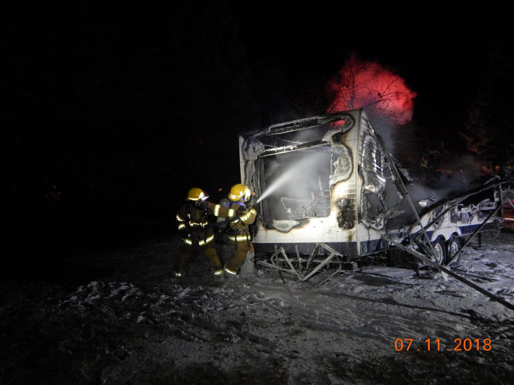 Two firefighters fight RV fire